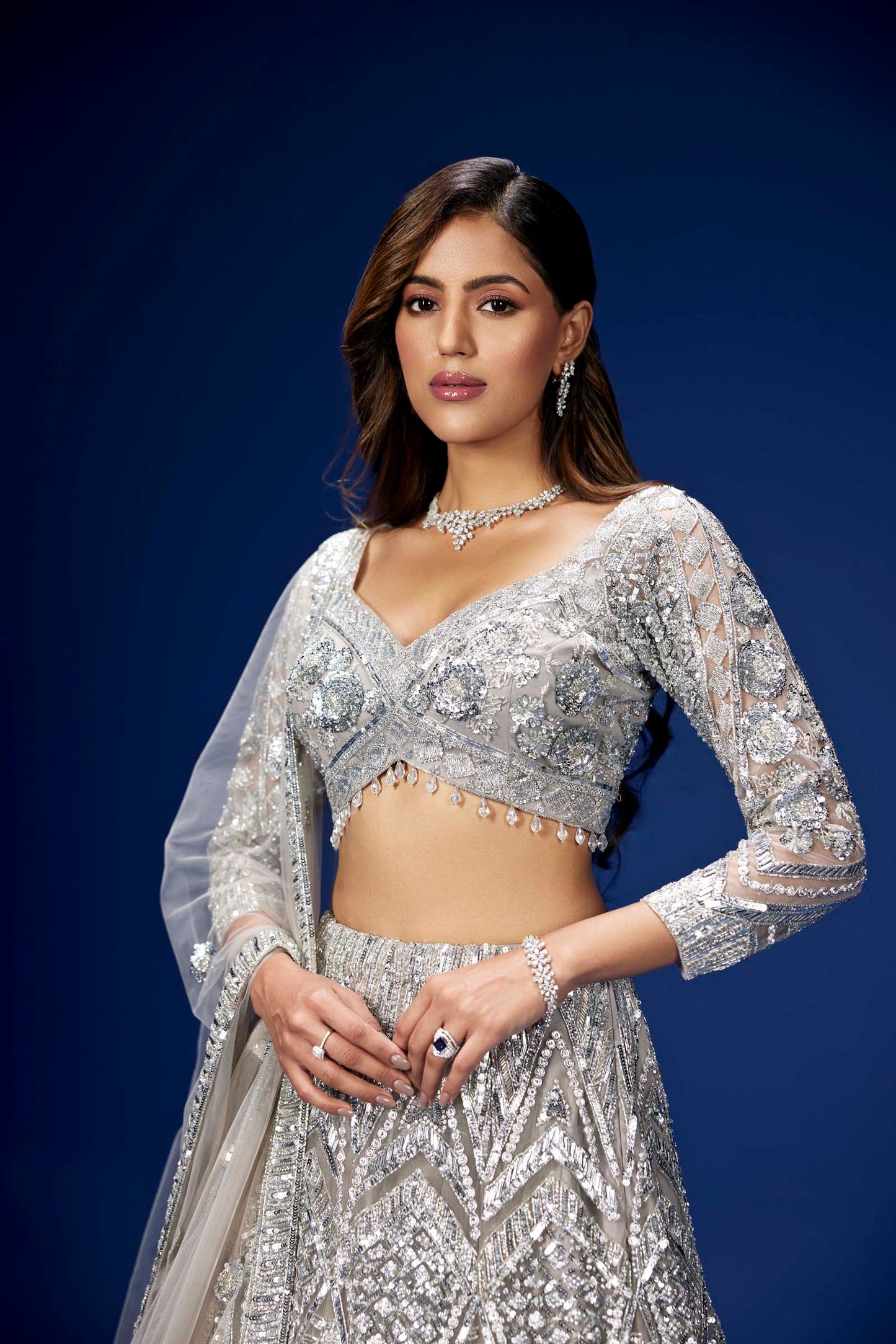 GREY AND SILVER ZEPHYR LEHENGA SET