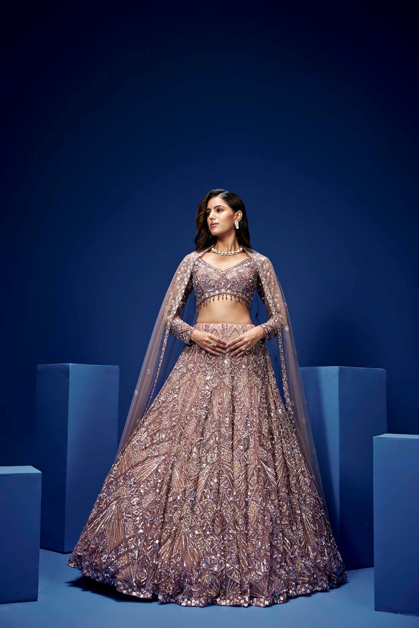 BURGUNDY AND SILVER SELENE LEHENGA SET