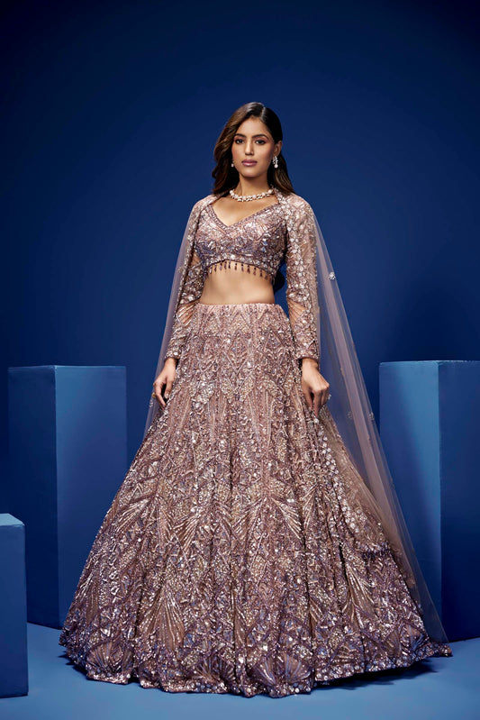 BURGUNDY AND SILVER SELENE LEHENGA SET