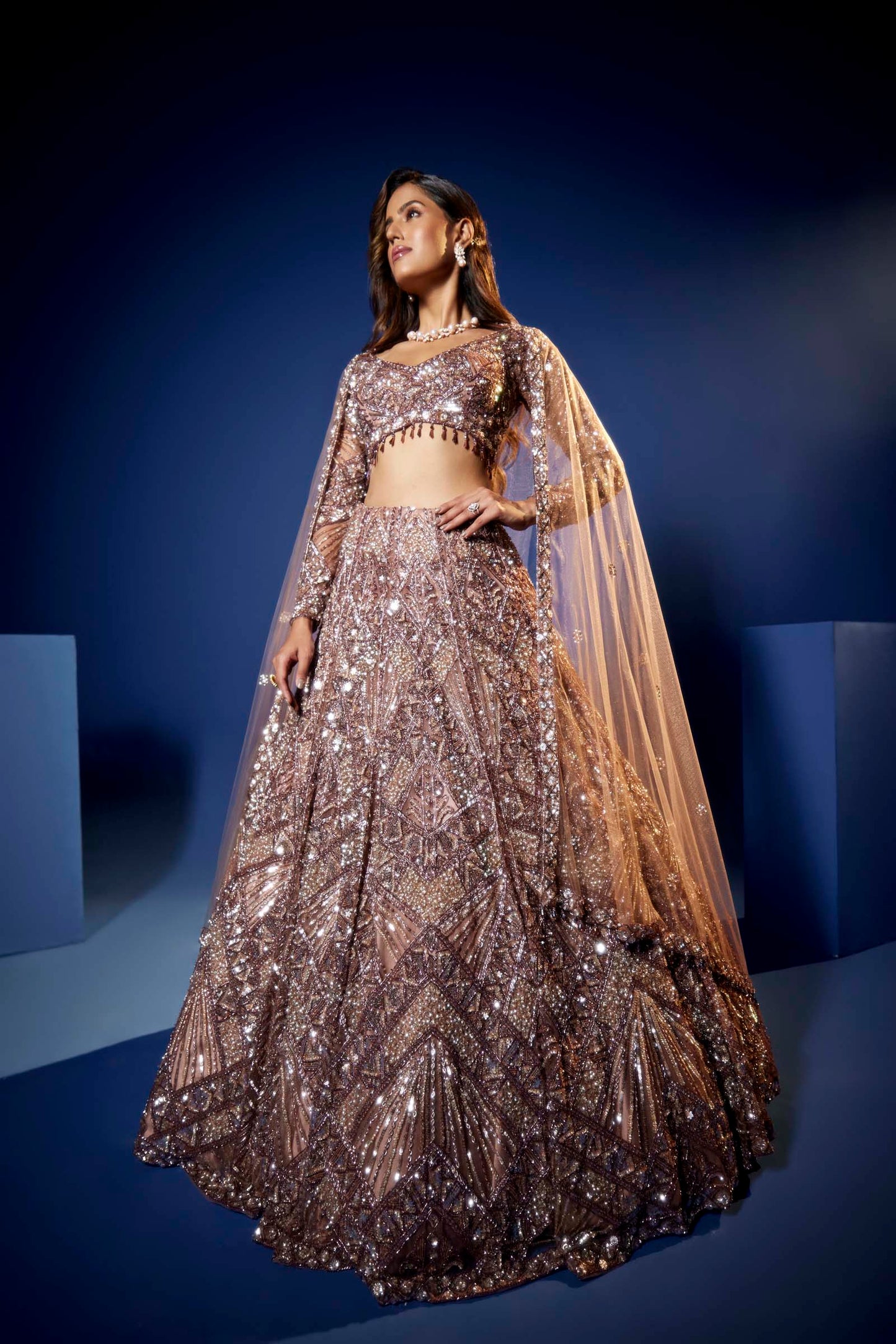 BURGUNDY AND SILVER SELENE LEHENGA SET