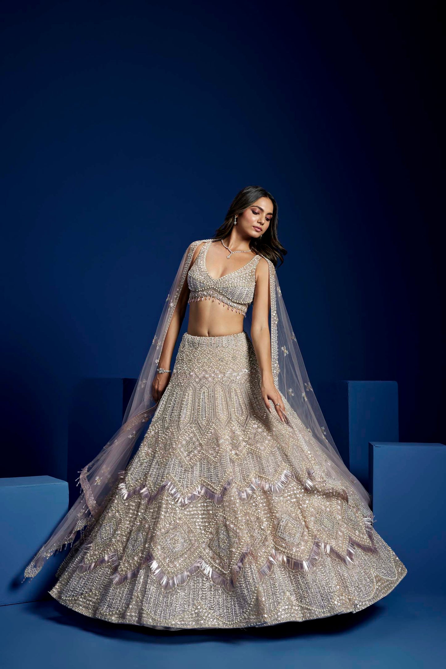 SILVER AND MAUVE ALESSIA LEHENGA SET
