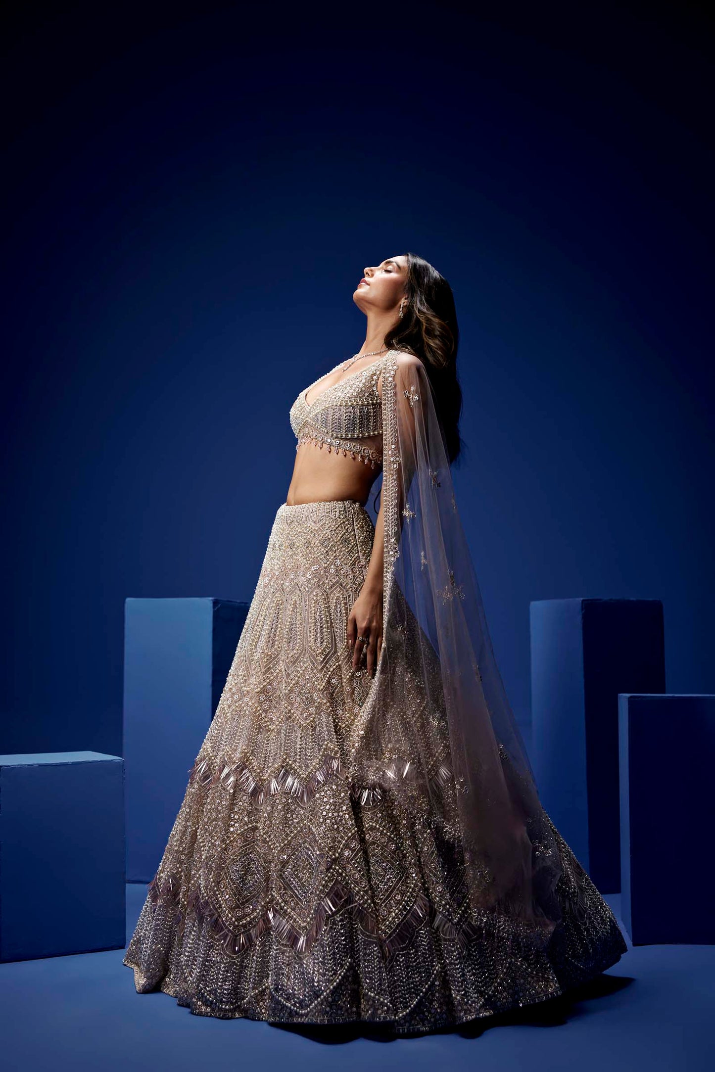 SILVER AND MAUVE ALESSIA LEHENGA SET