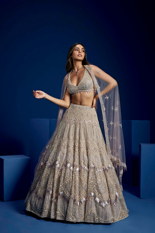 SILVER AND MAUVE ALESSIA LEHENGA SET
