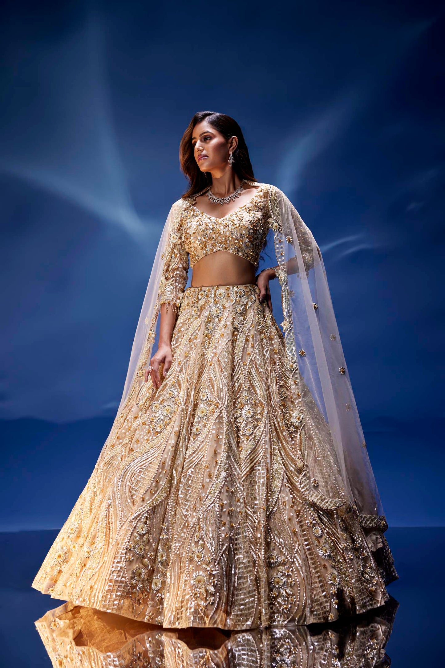 CHAMPAGNE GOLD CHRISTA LEHENGA SET