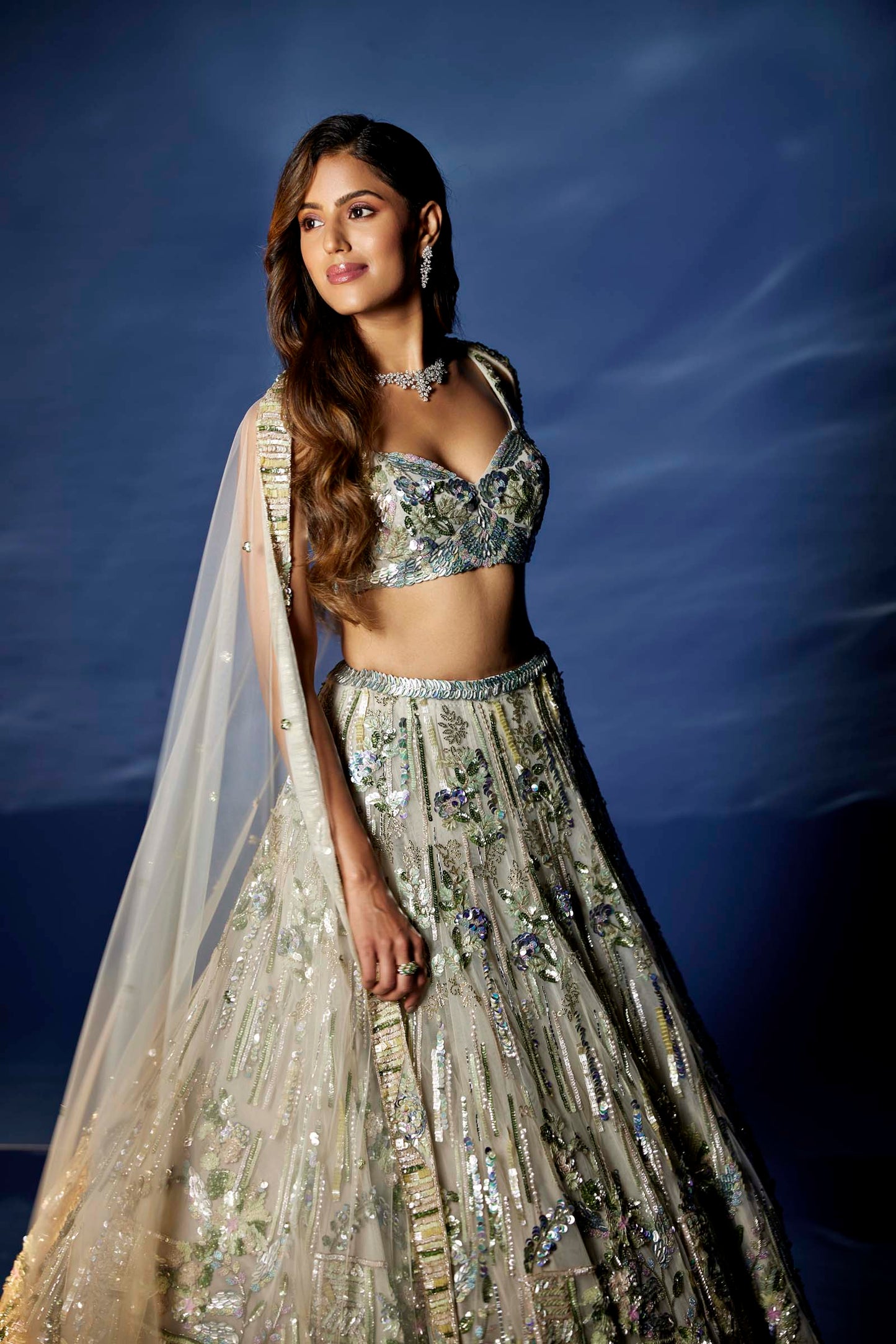 LIGHT OLIVE GREEN CELESTINE LEHENGA SET