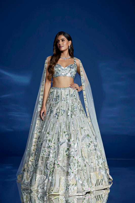 LIGHT OLIVE GREEN CELESTINE LEHENGA SET