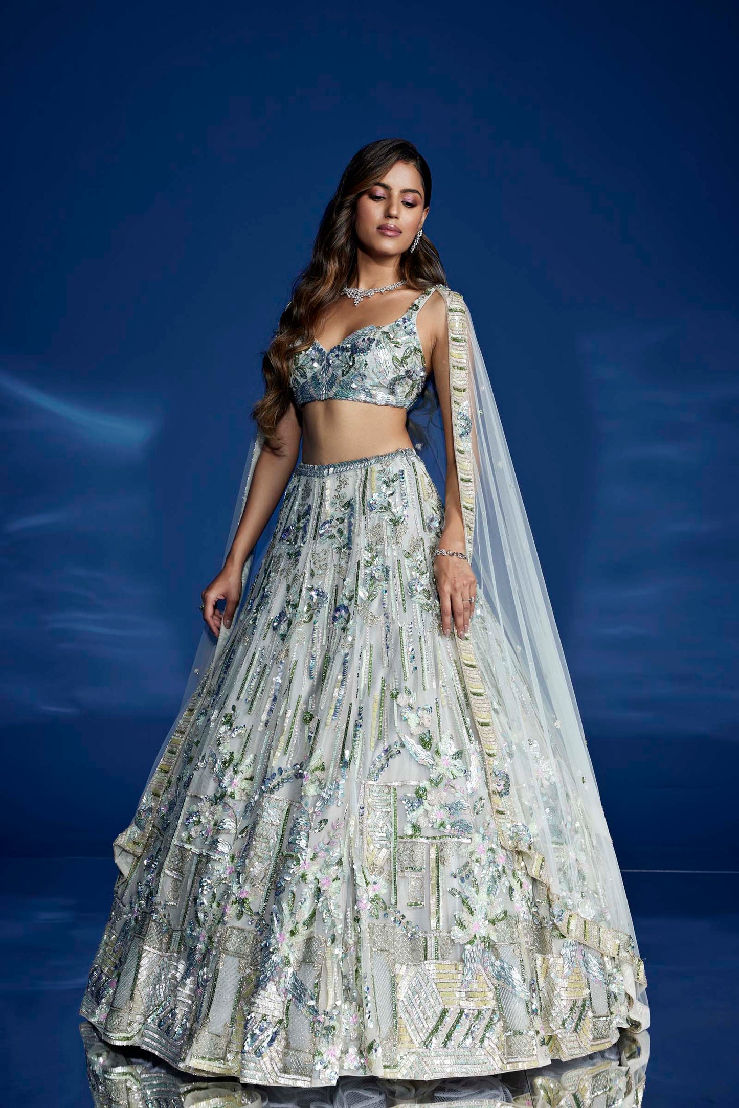 LIGHT OLIVE GREEN CELESTINE LEHENGA SET