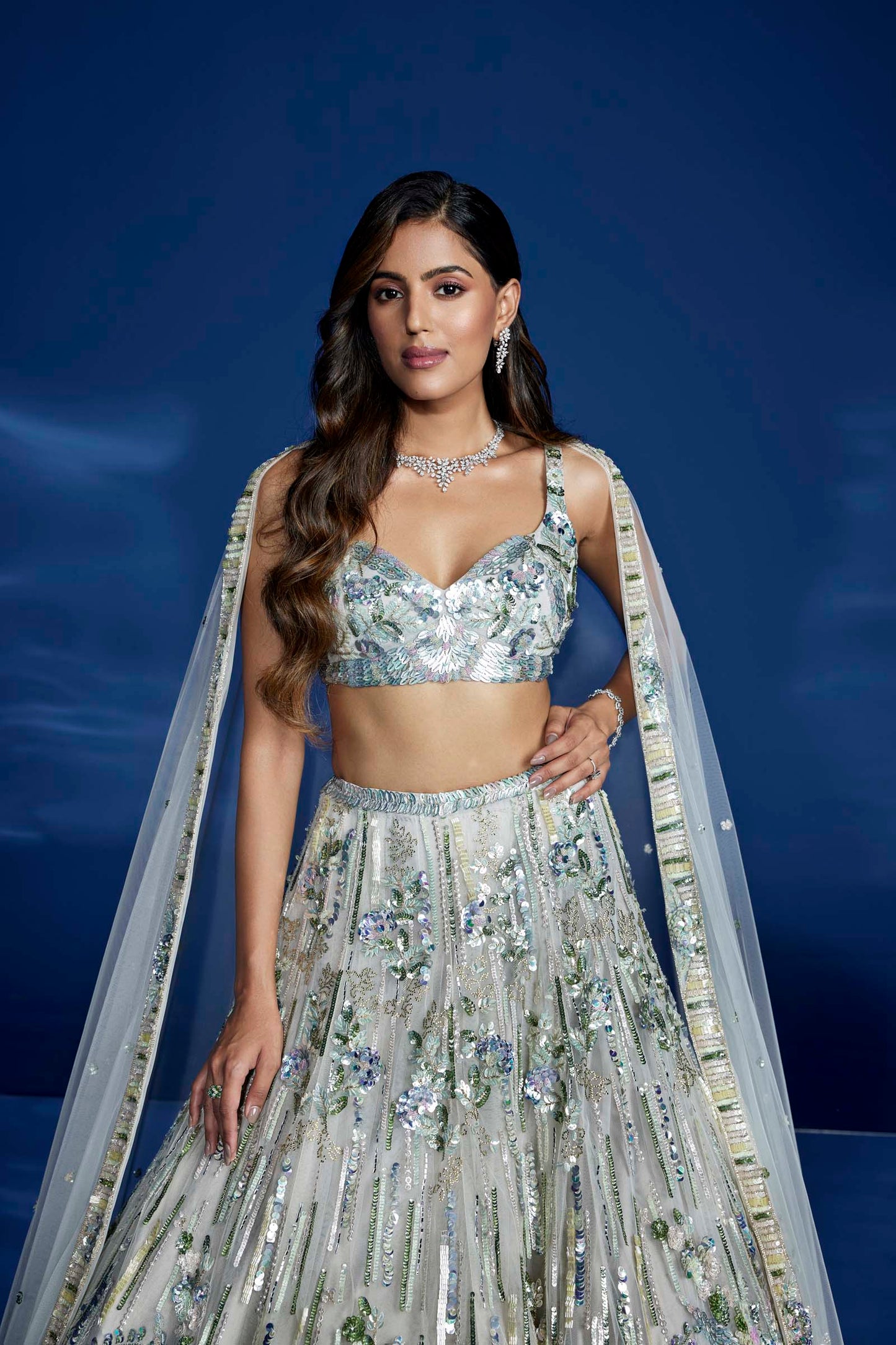 LIGHT OLIVE GREEN CELESTINE LEHENGA SET