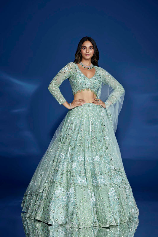 GREEN AURIC LEHENGA SET