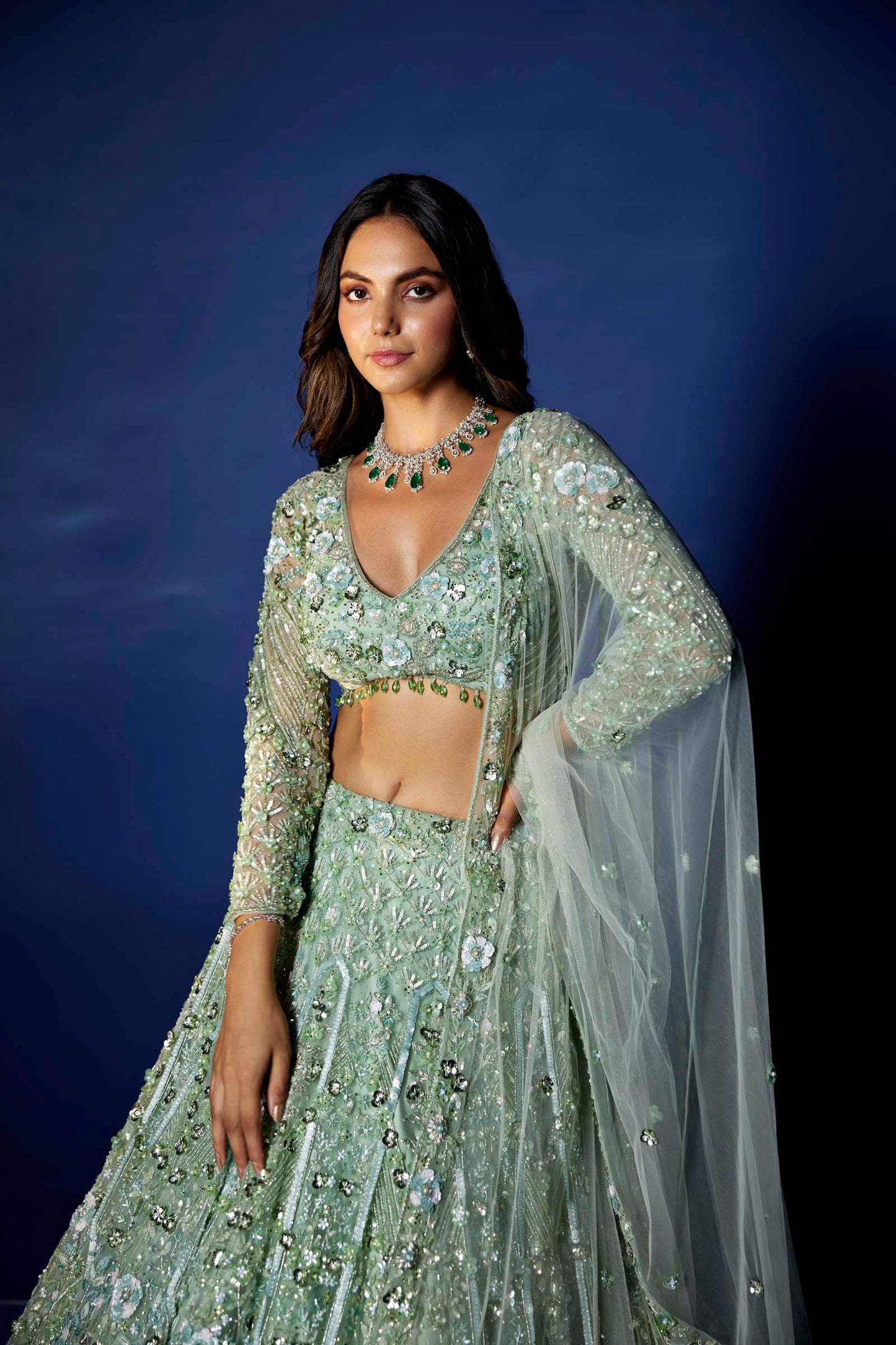 GREEN AURIC LEHENGA SET
