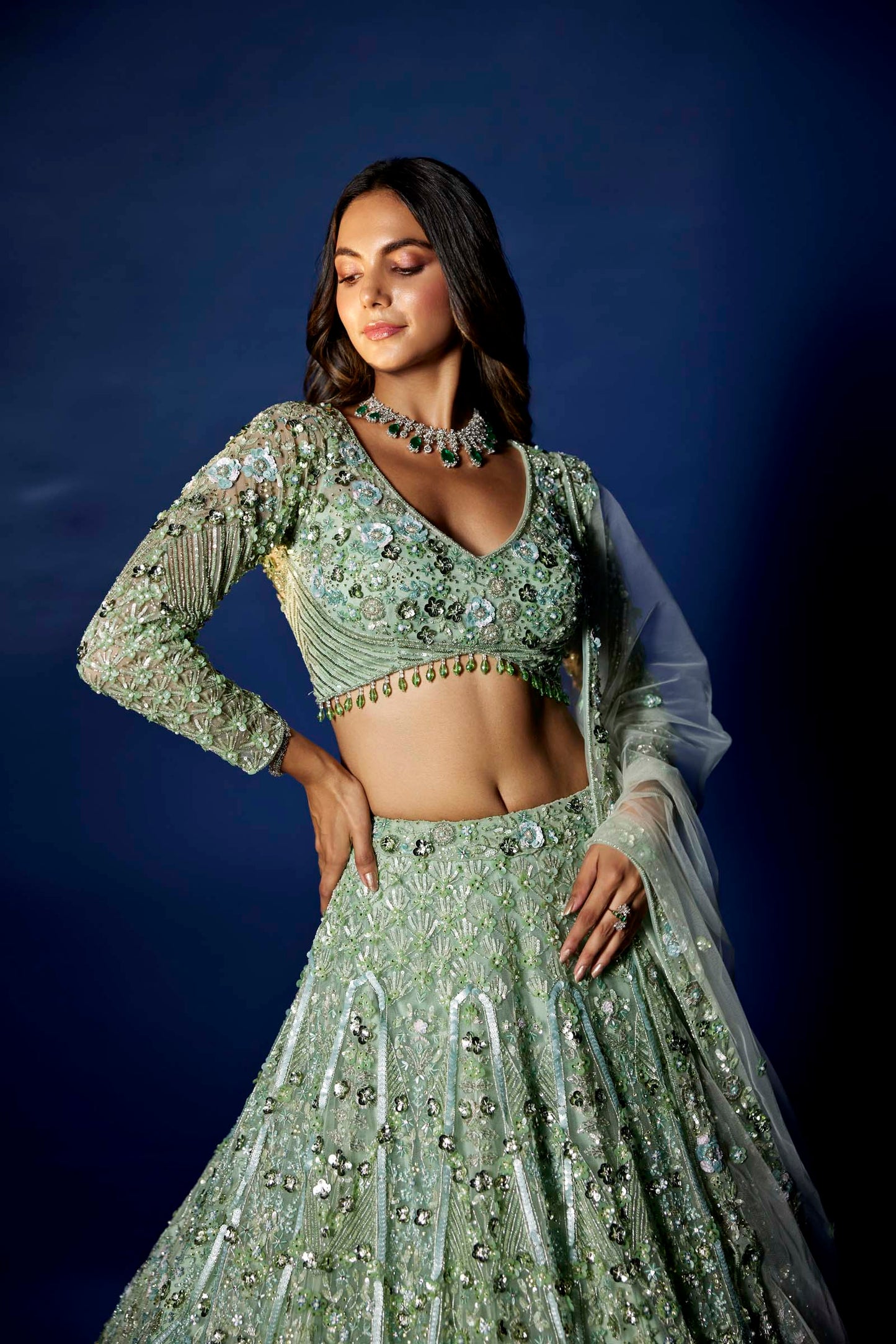 GREEN AURIC LEHENGA SET
