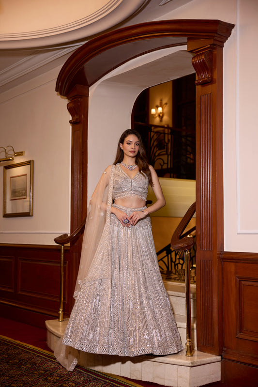 SILVER WINTER LEHENGA SET