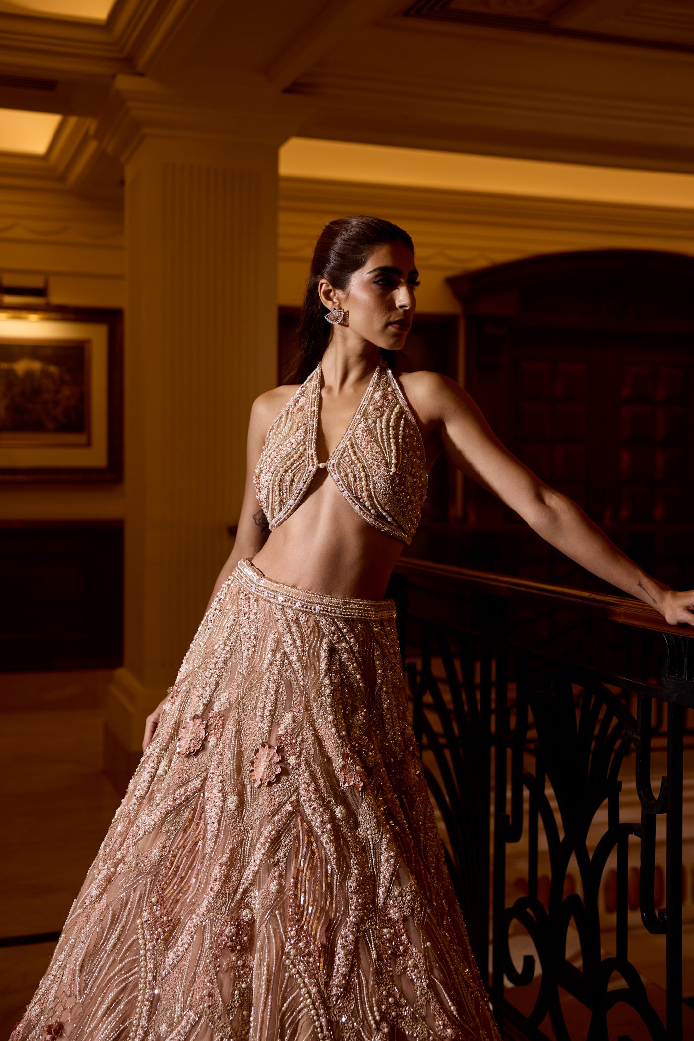 PEACH PEARL DETAILING HARPER LEHENGA SET