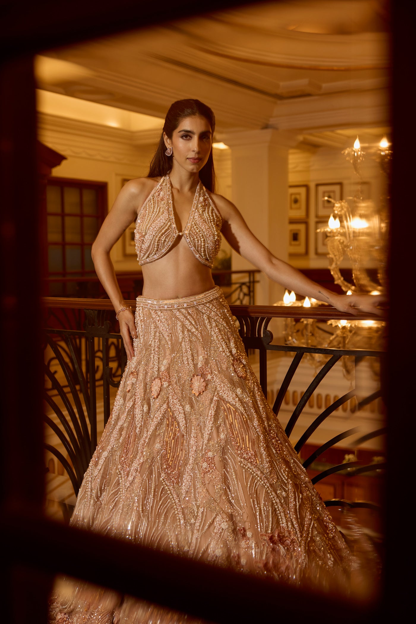 PEACH PEARL DETAILING HARPER LEHENGA SET