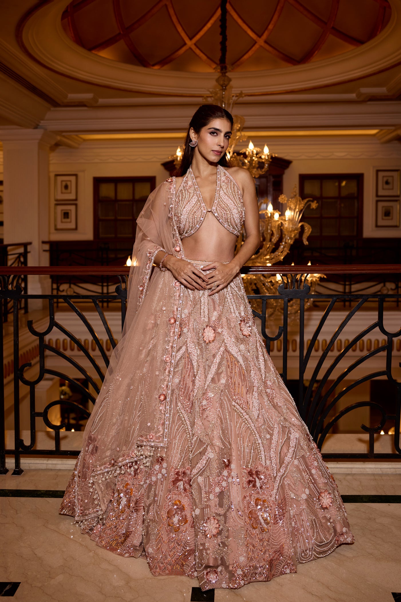 PEACH PEARL DETAILING HARPER LEHENGA SET