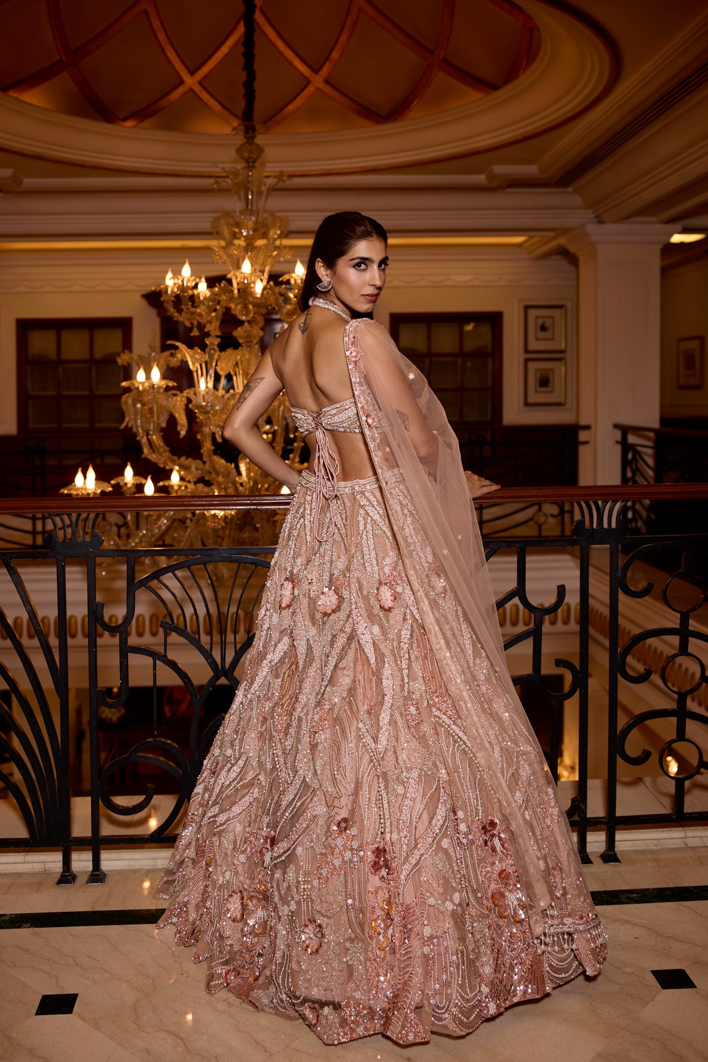 PEACH PEARL DETAILING HARPER LEHENGA SET