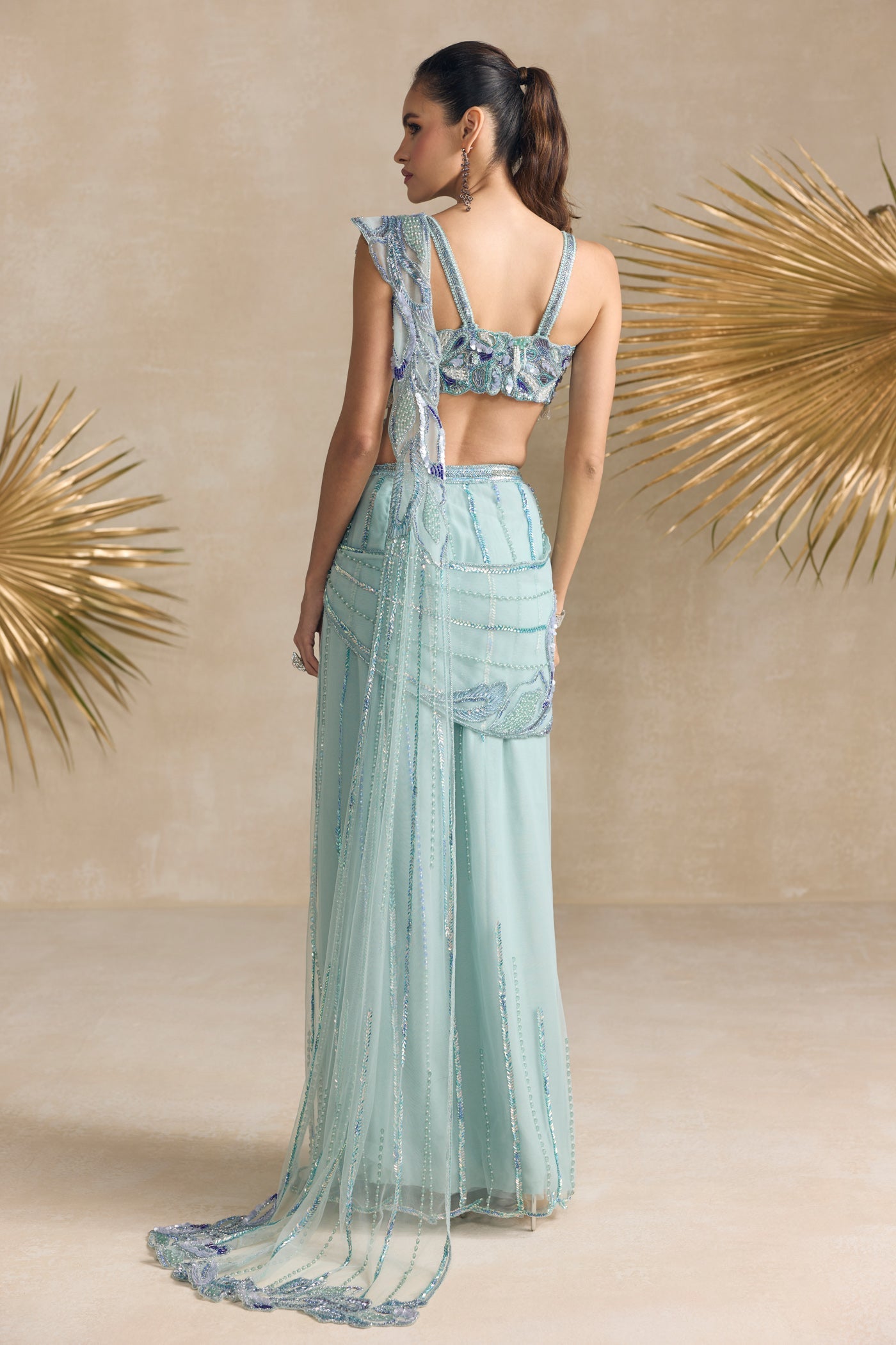 POWDER BLUE PRE DRAPED SAREE