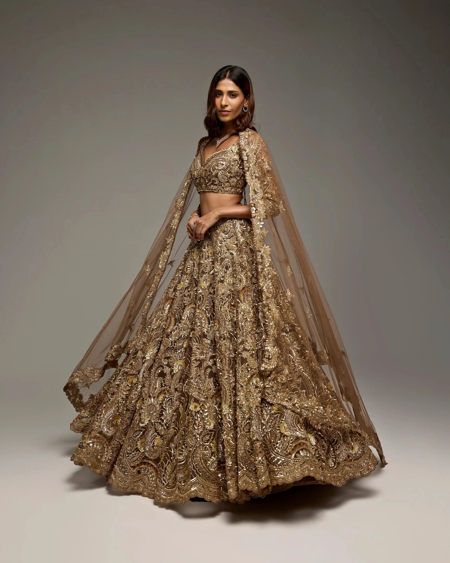 BROWN GOLD RUTH LEHENGA SET