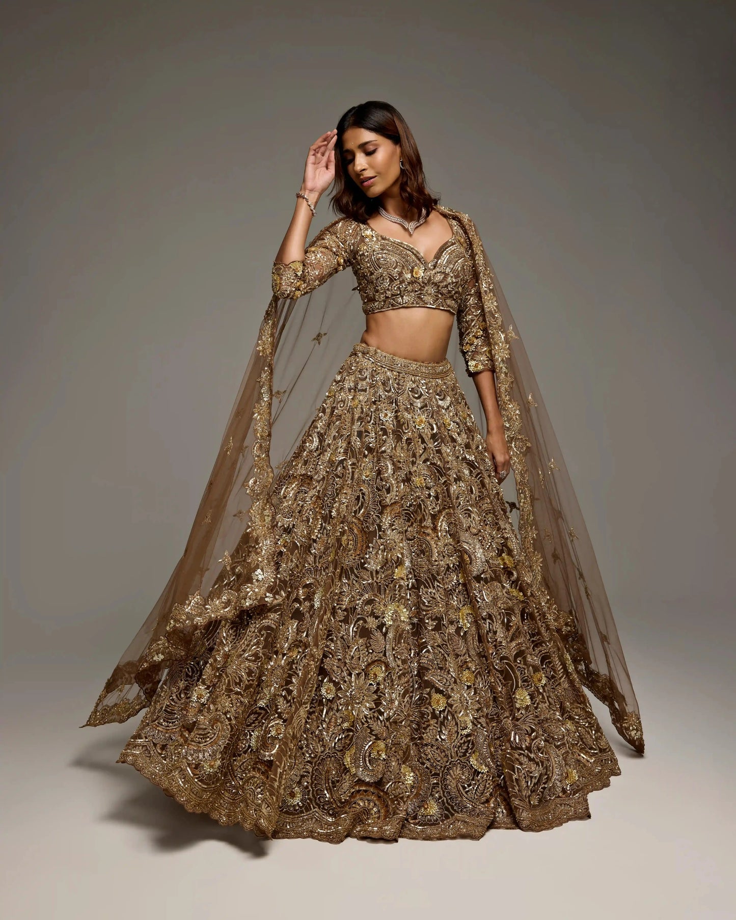 BROWN GOLD RUTH LEHENGA SET