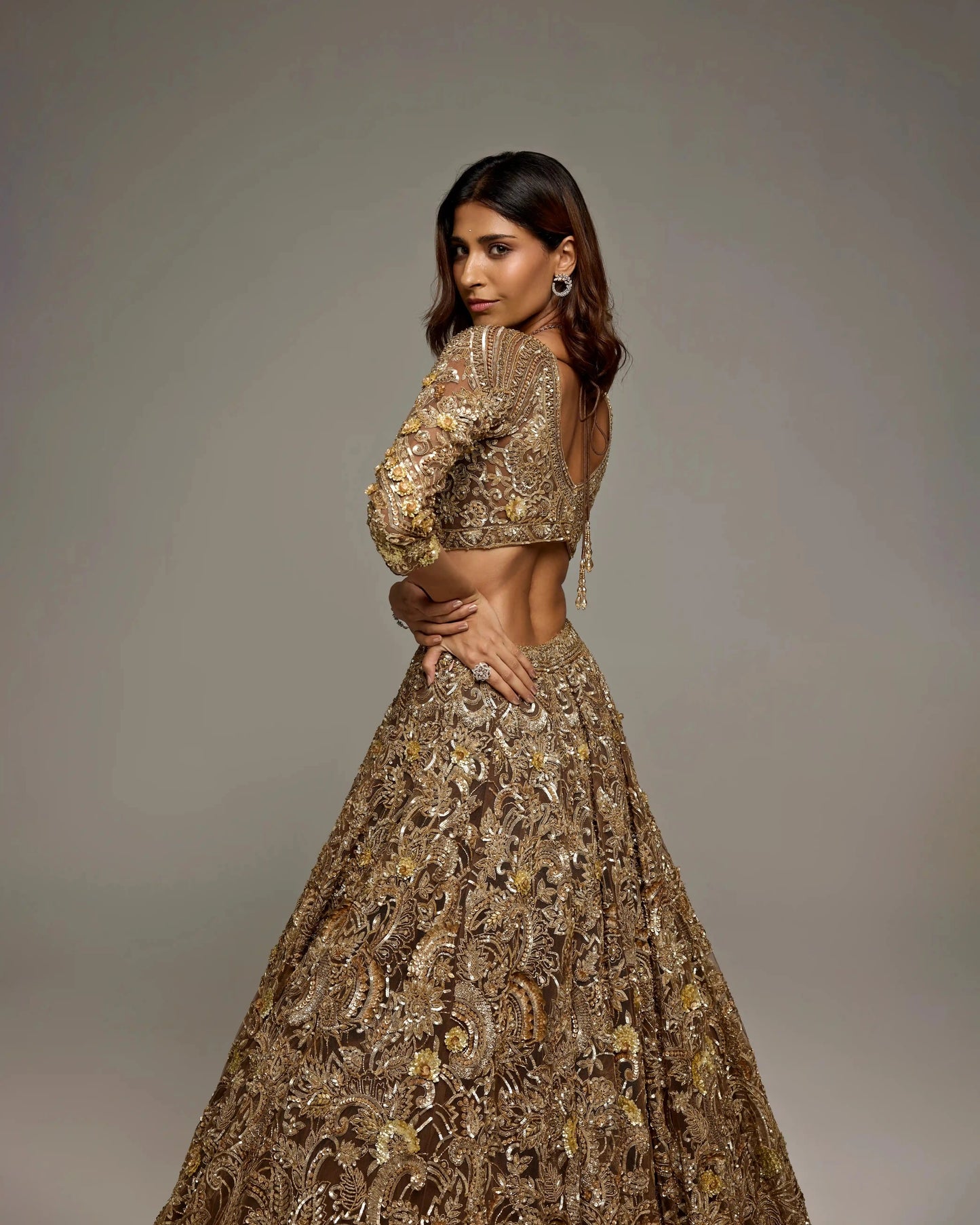 BROWN GOLD RUTH LEHENGA SET