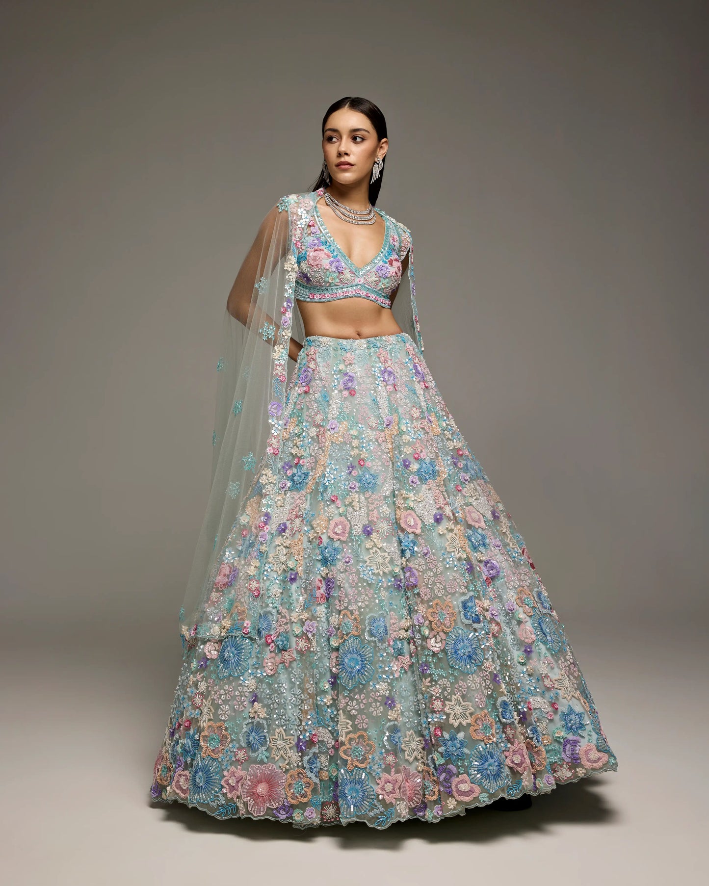 POWDER BLUE MULTI COLOUR MILANIA LEHENGA SET