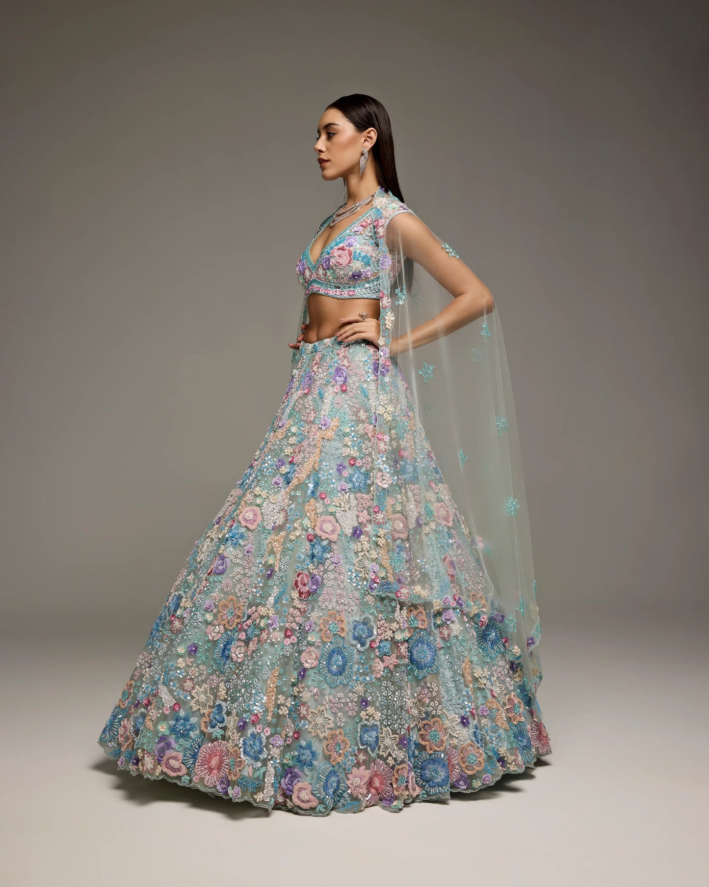 POWDER BLUE MULTI COLOUR MILANIA LEHENGA SET