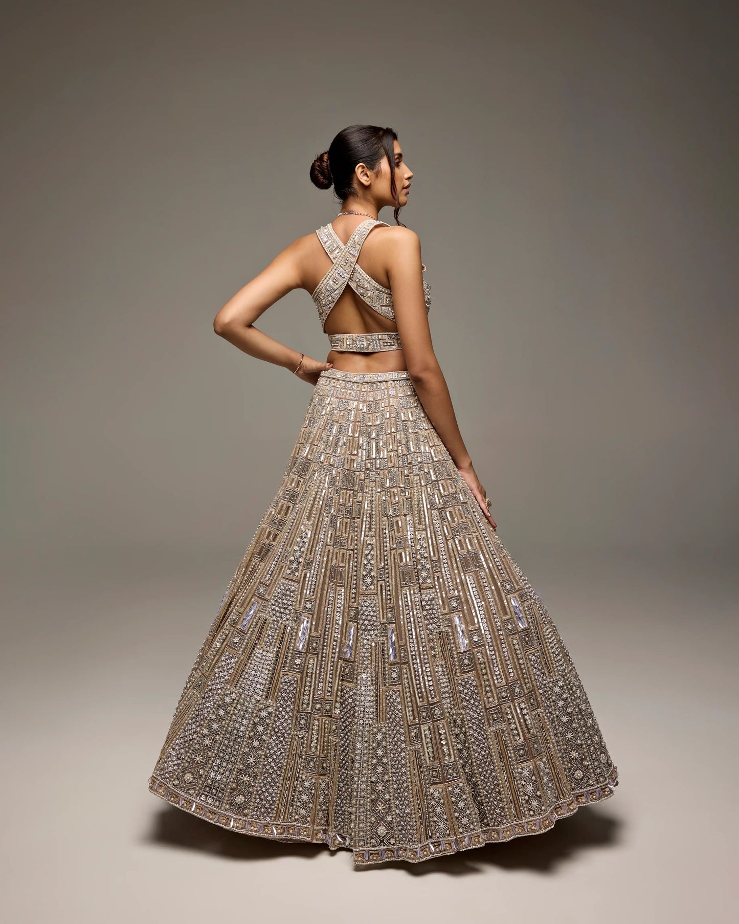 GREY SILVER OPEHELIA LEHENGA SET