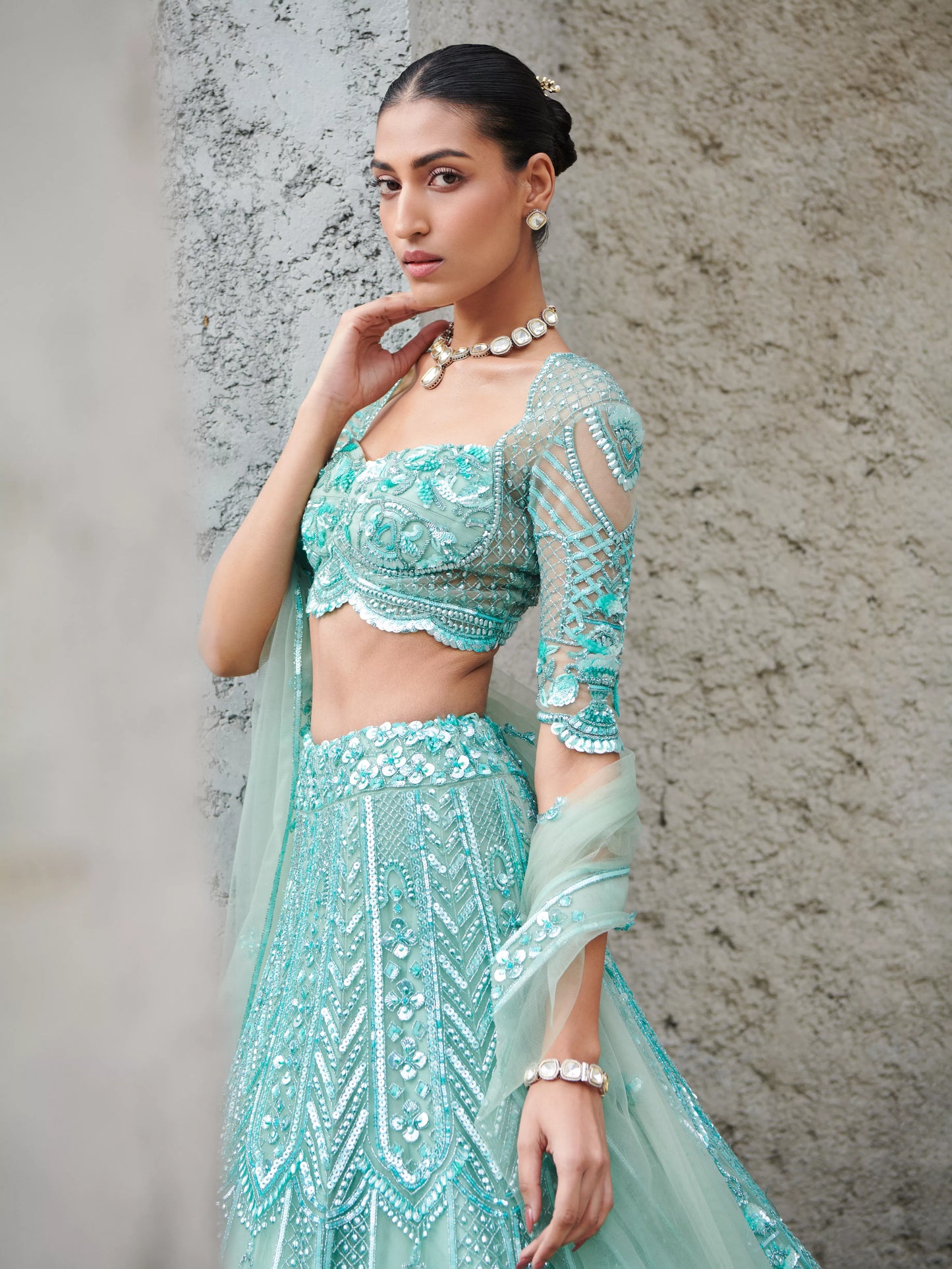 TURQUOISE CELESTE LEHENGA SET