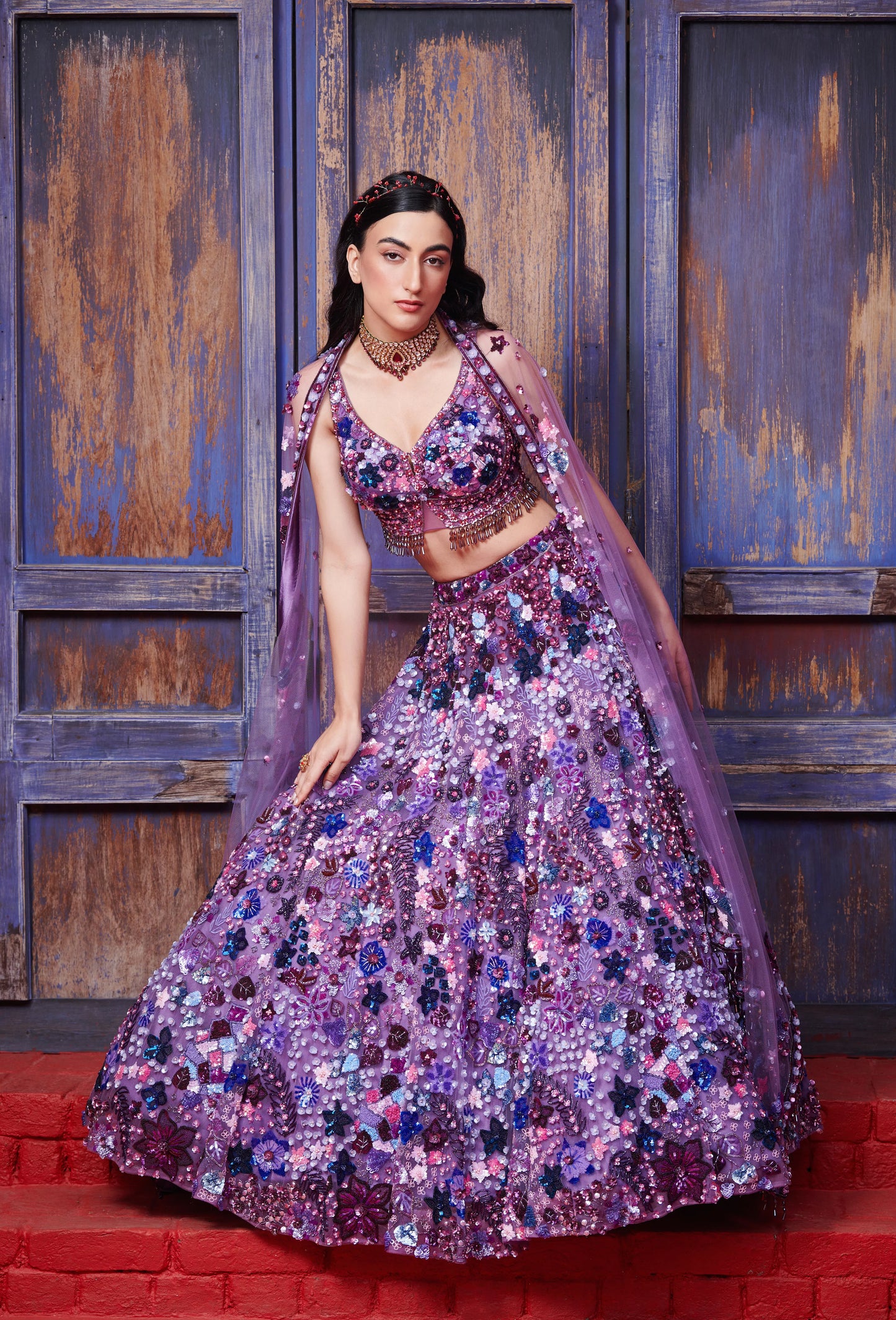 PURPLE CORSAGE LEHENGA SET
