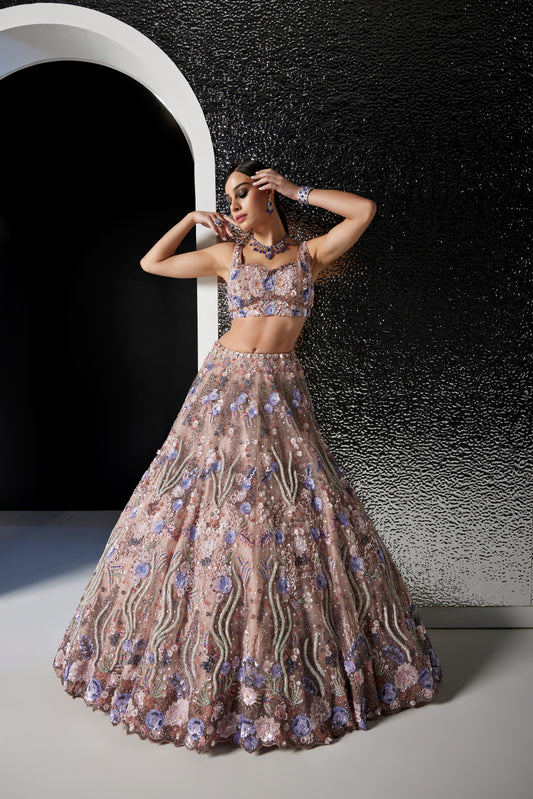 LILAC MULTICOLOR PHOENIX LEHENGA SET