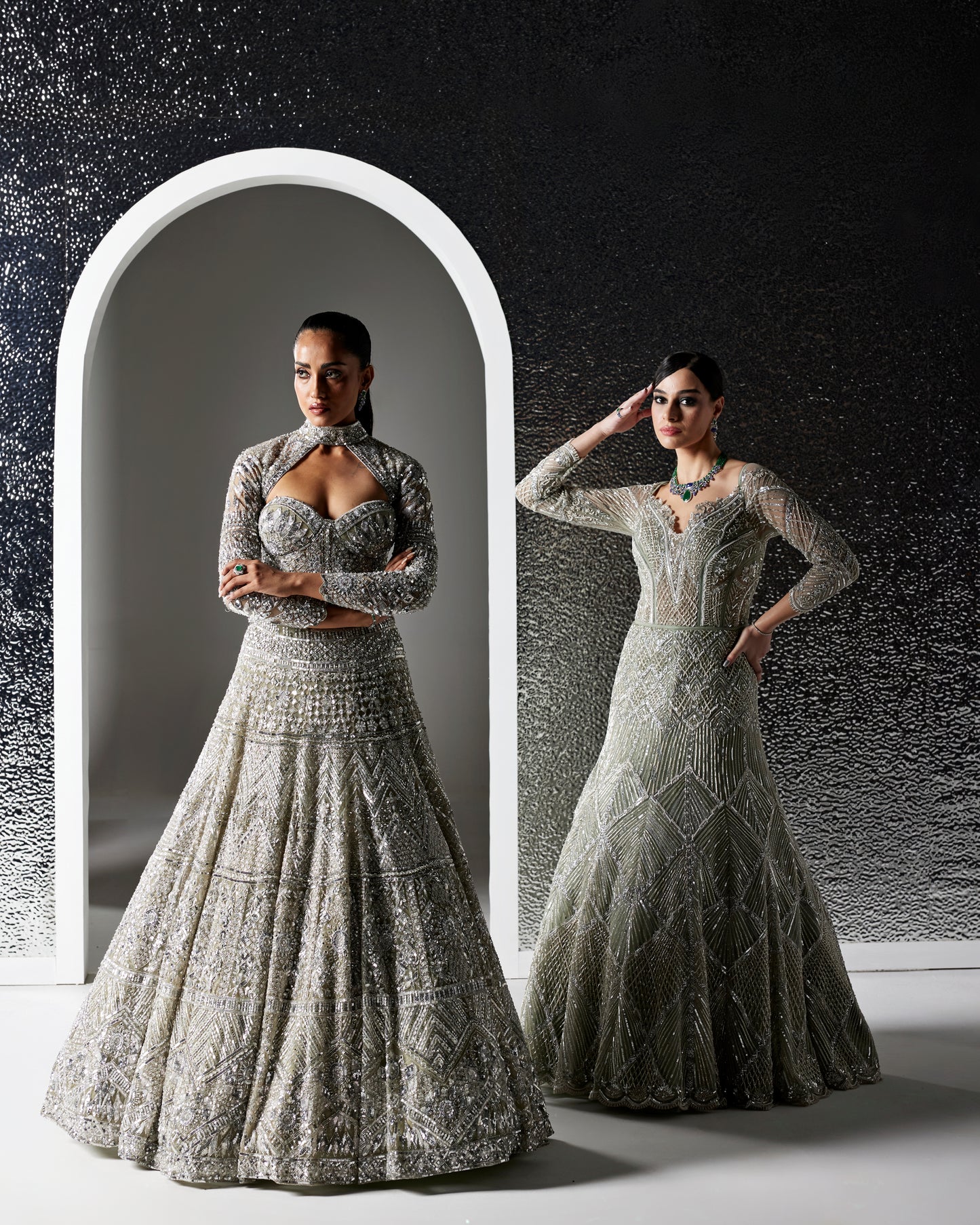 DUSTY GREEN AND SILVER CEDRINA GOWN