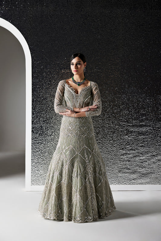 DUSTY GREEN AND SILVER CEDRINA GOWN