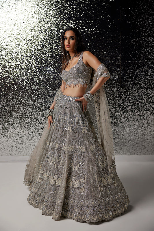 GREY KATIE BRIDAL LEHENGA SET