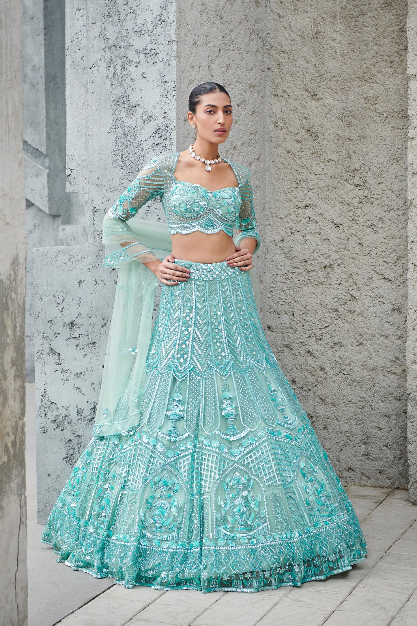 TURQUOISE CELESTE LEHENGA SET