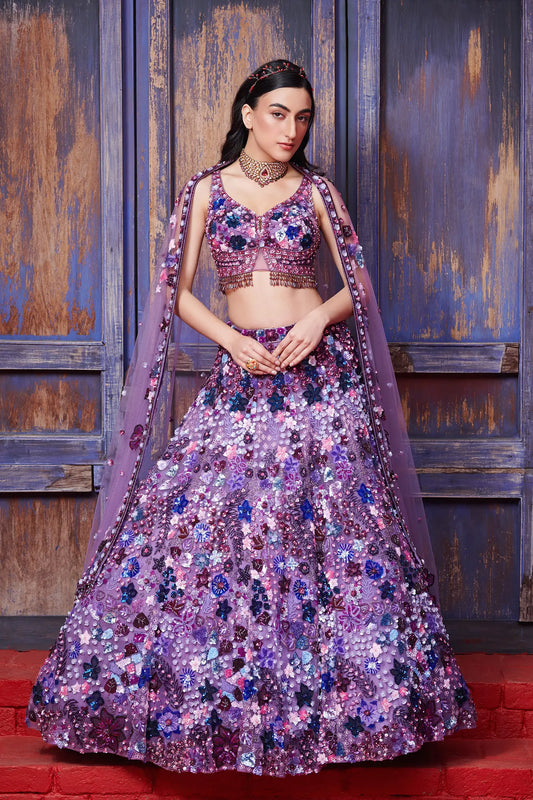 PURPLE CORSAGE LEHENGA SET