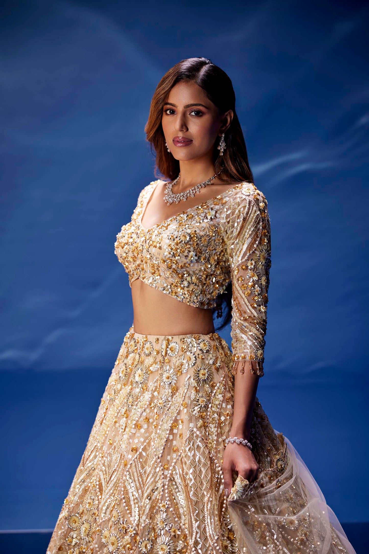 CHAMPAGNE GOLD CHRISTA LEHENGA SET
