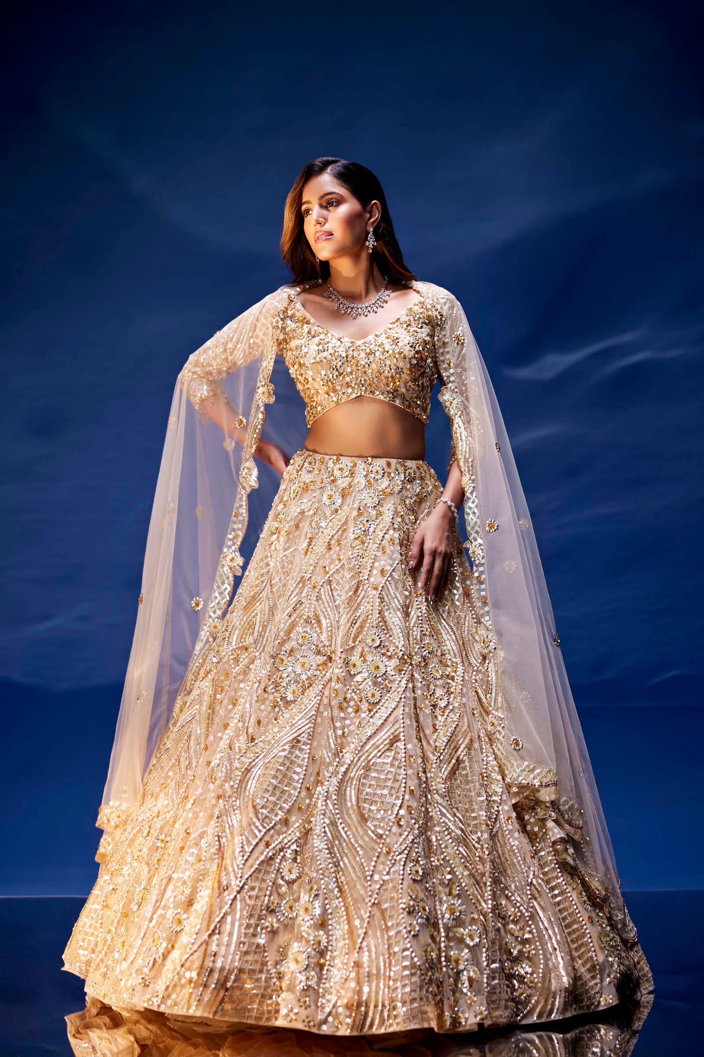 CHAMPAGNE GOLD CHRISTA LEHENGA SET