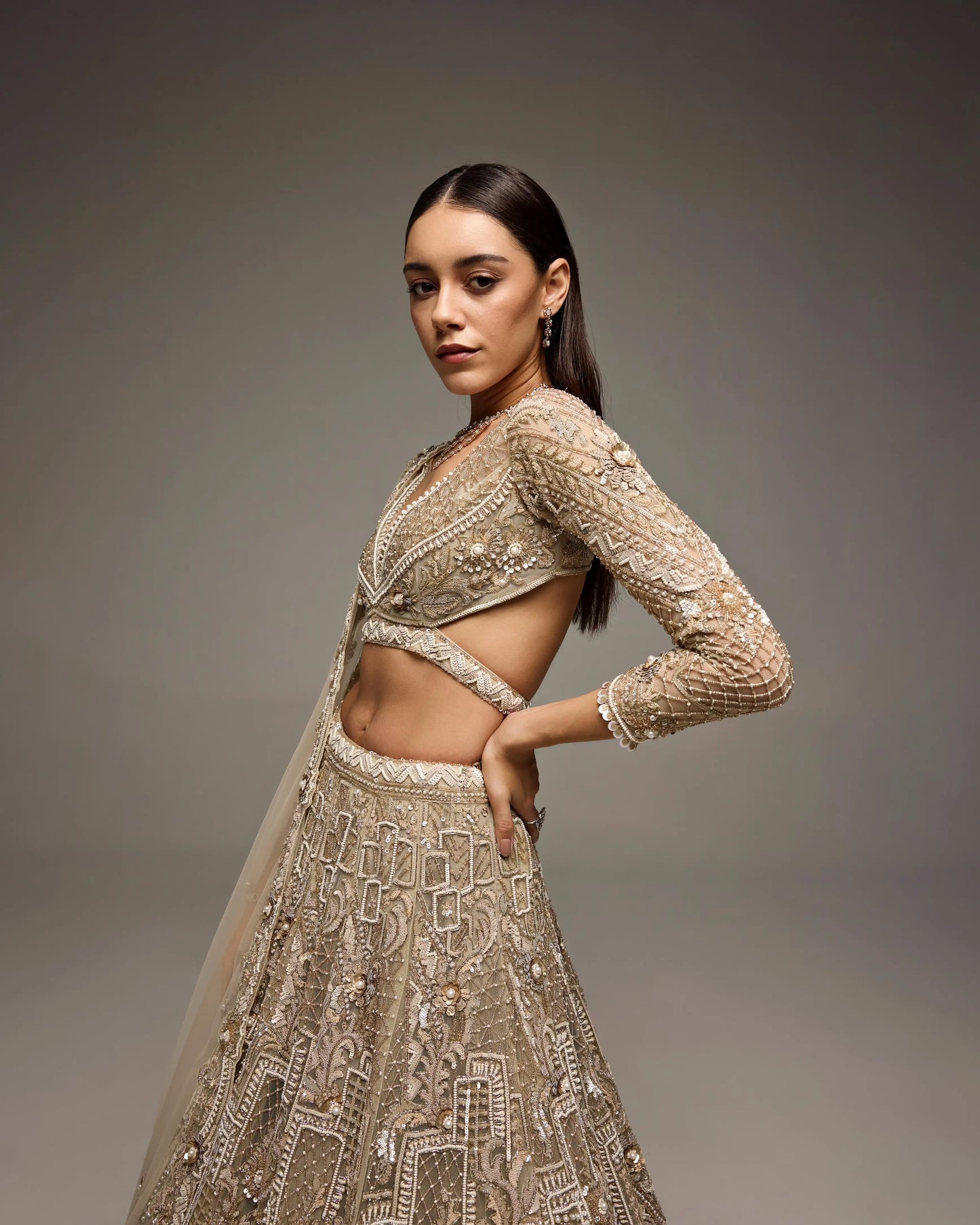 SOFT CHAMPAGNE GOLD ORIANE BRIDAL LEHENGA