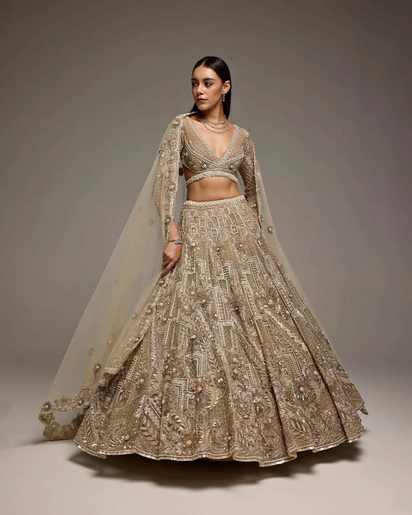 SOFT CHAMPAGNE GOLD ORIANE BRIDAL LEHENGA