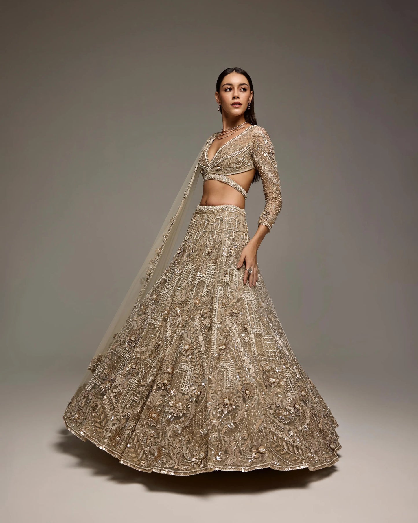 SOFT CHAMPAGNE GOLD ORIANE BRIDAL LEHENGA