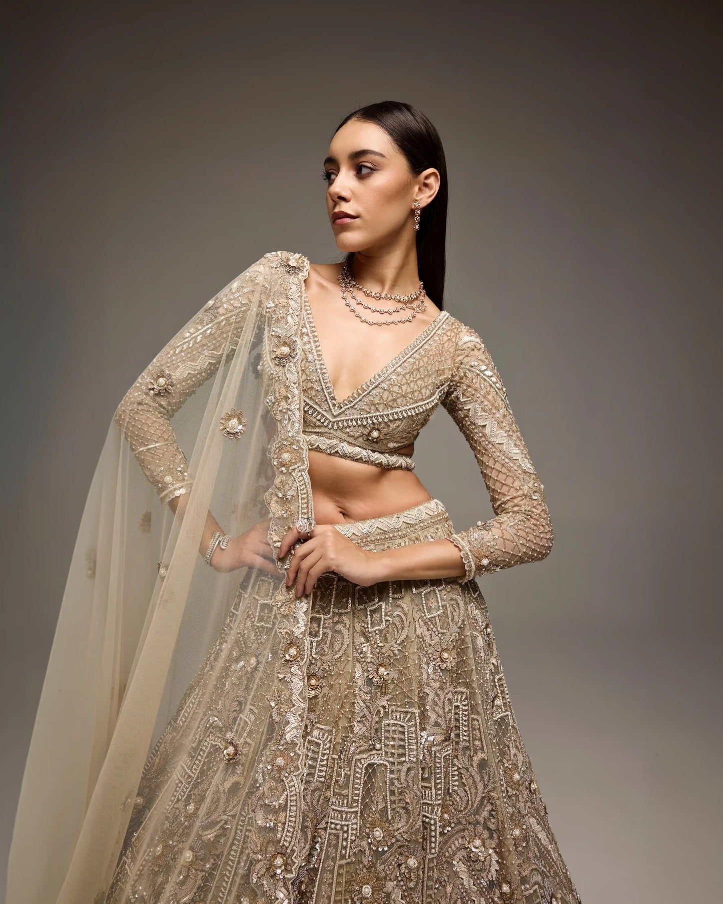 SOFT CHAMPAGNE GOLD ORIANE BRIDAL LEHENGA