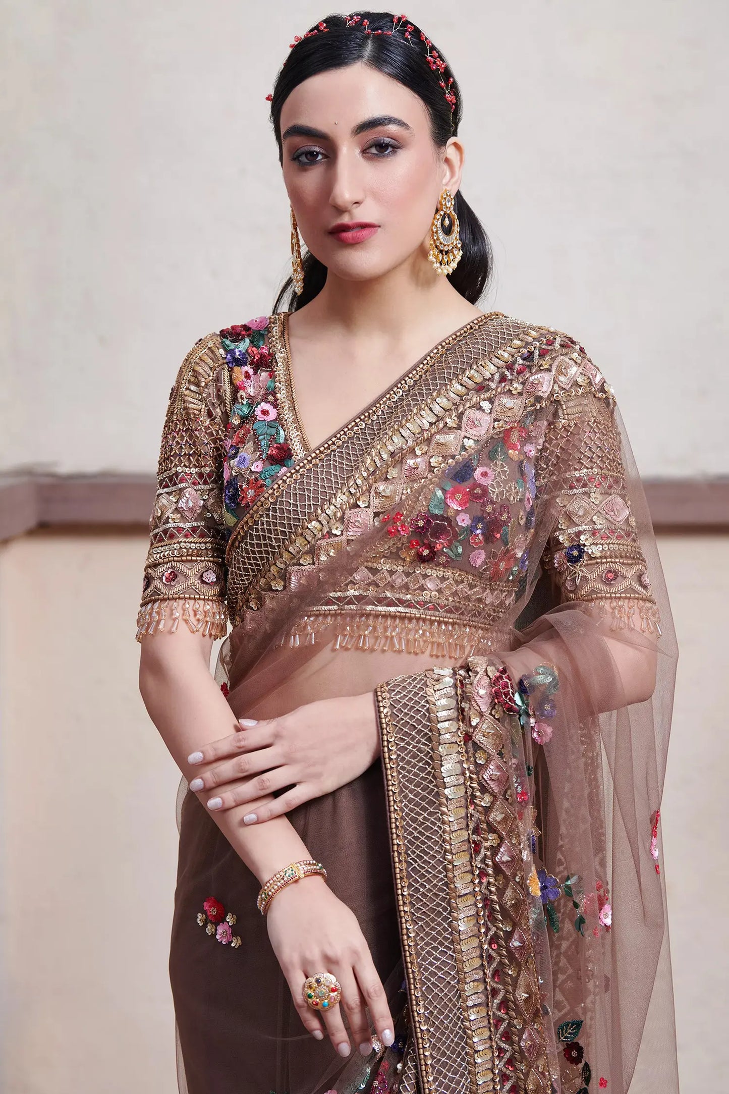 BROWN AND GOLD ARSIA SAREE