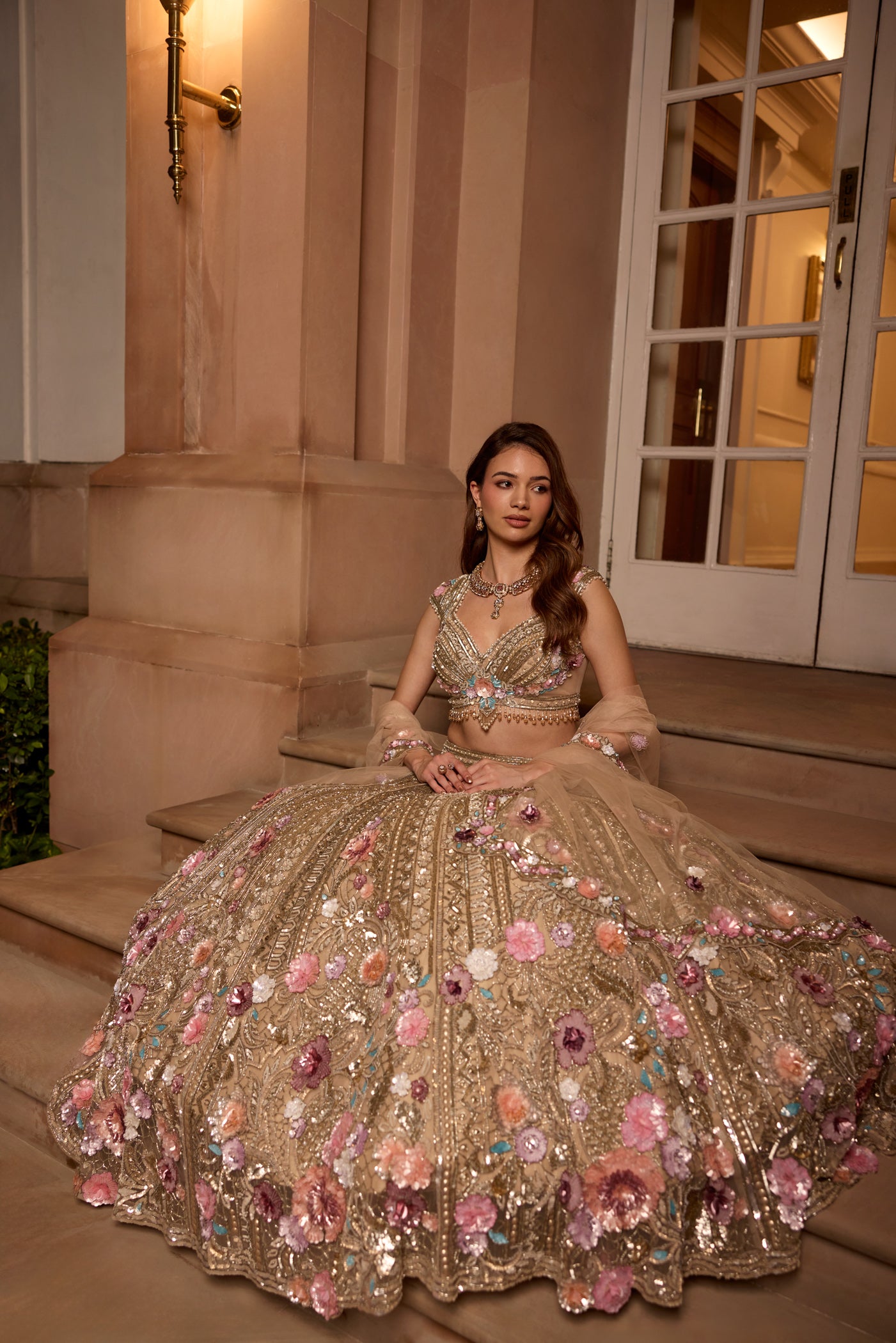 GOLD MULTICOLOUR 3D EMBROIDERED ZINNIA LEHENGA SET