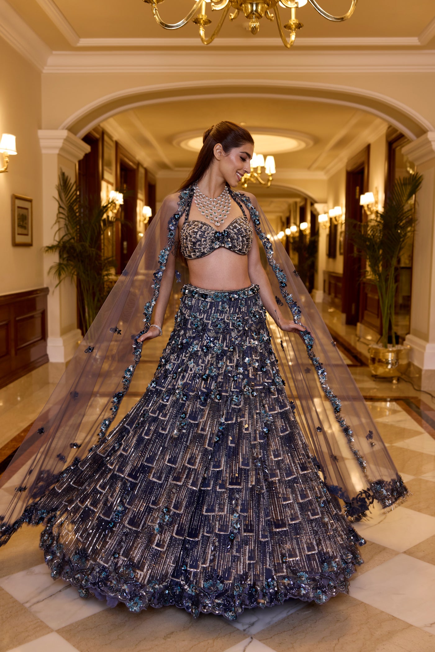 MIDNIGHT BLUE YASMINE LEHENGA SET