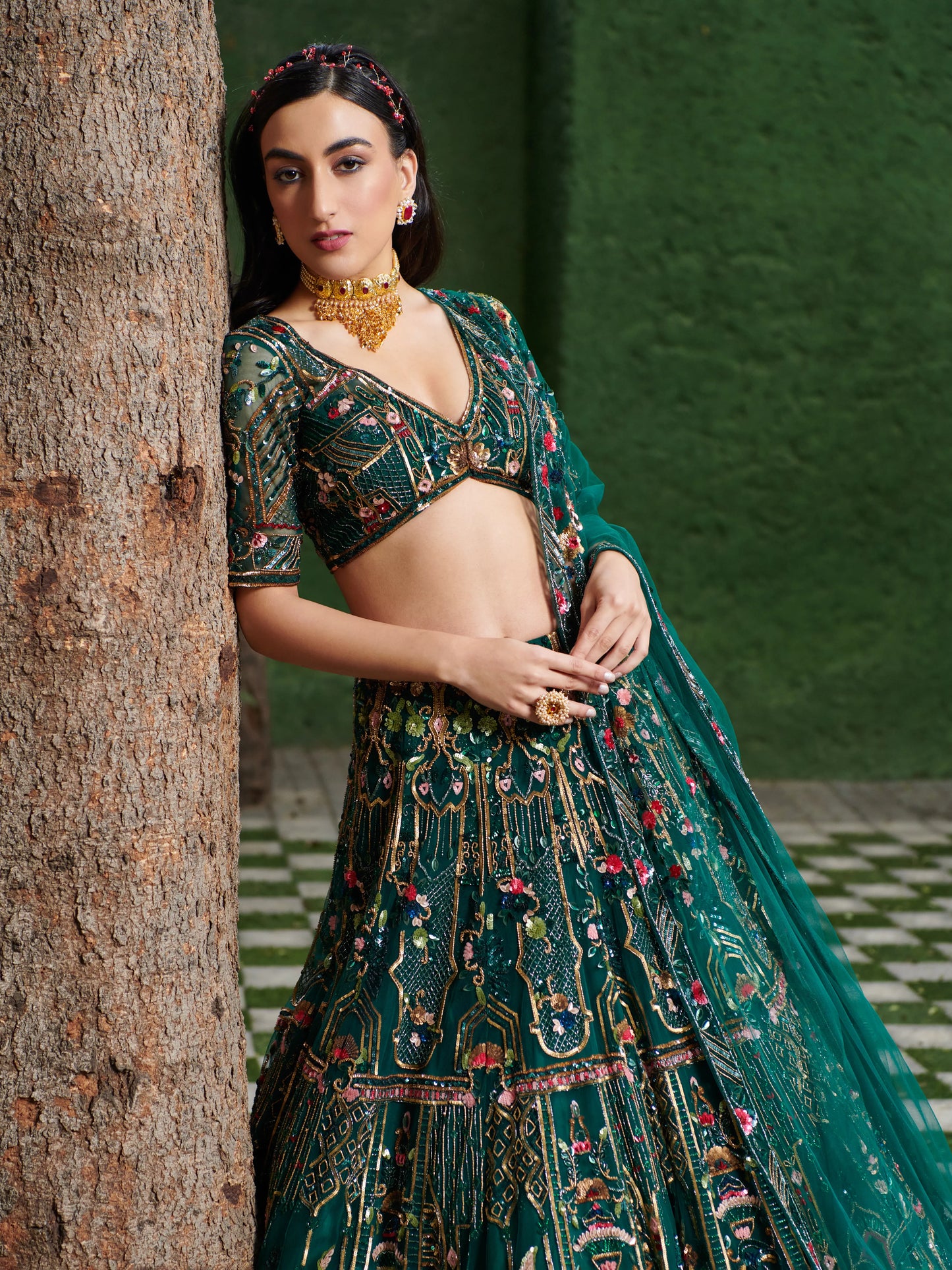 EMERALD GREEN LEHENGA SET
