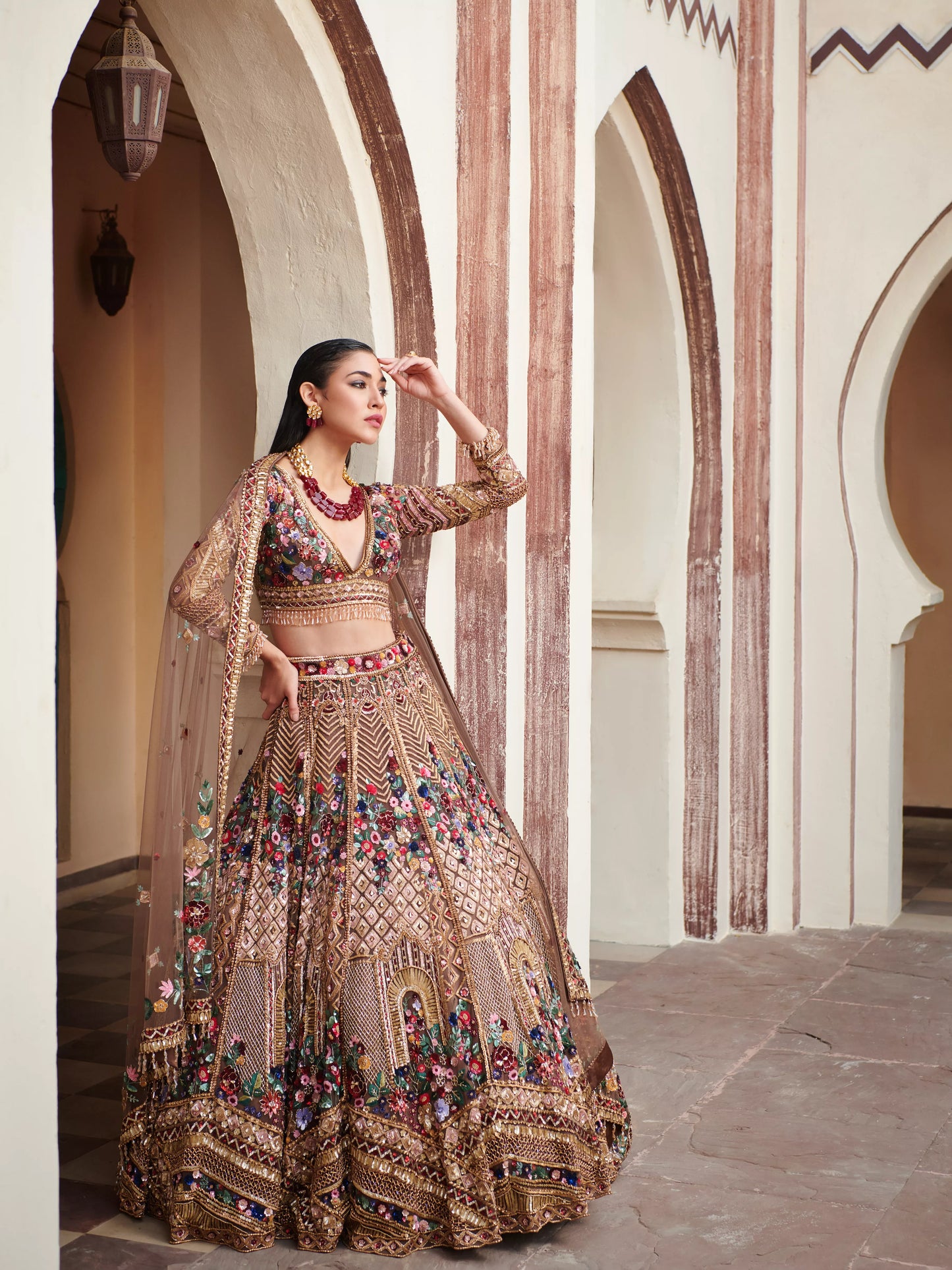 BROWN AND GOLD ARSIA BRIDAL LEHENGA SET