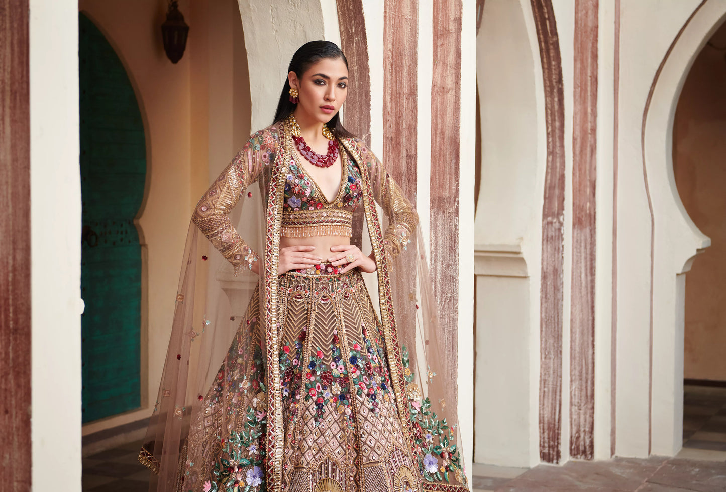 BROWN AND GOLD ARSIA BRIDAL LEHENGA SET