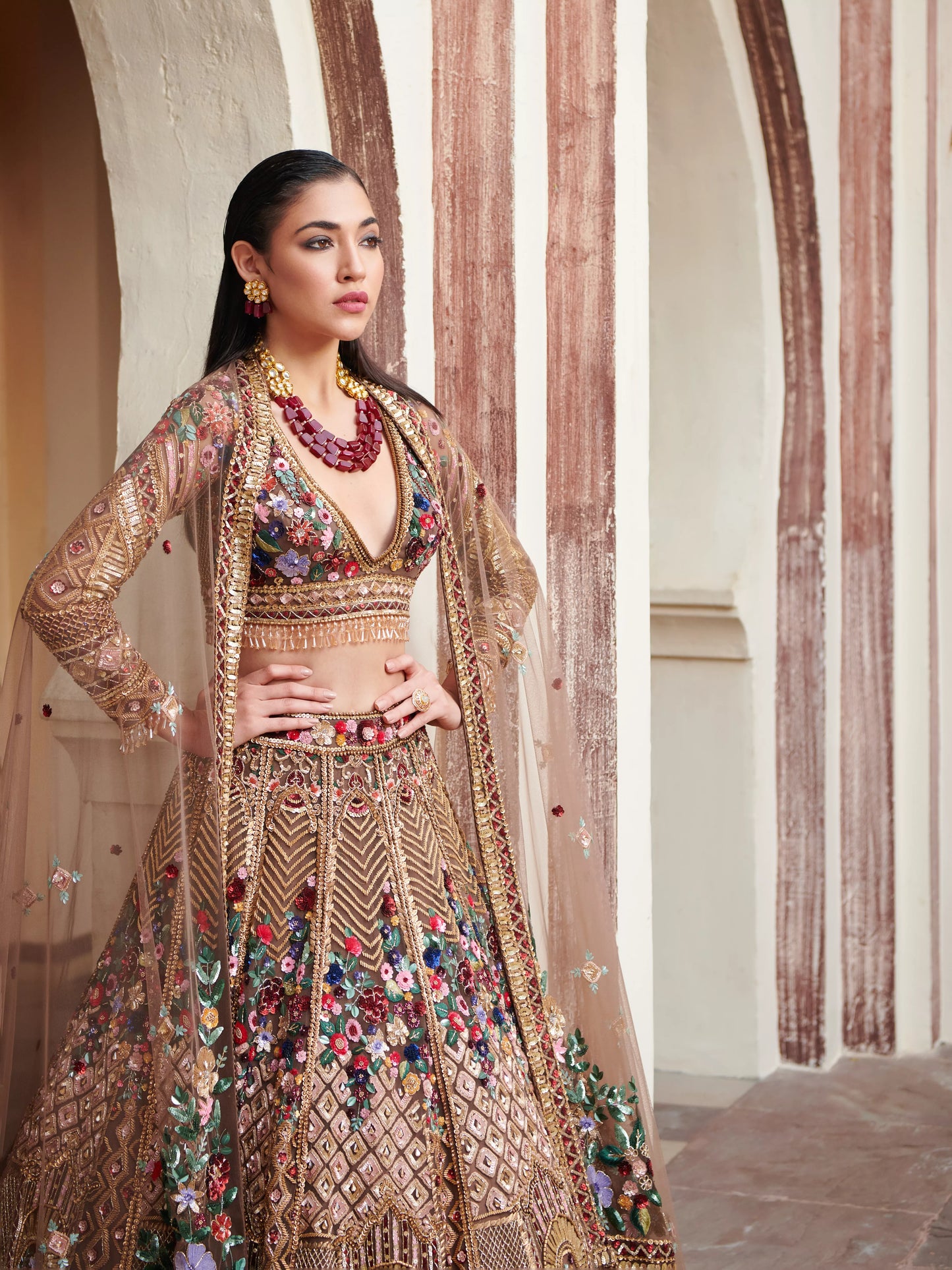 BROWN AND GOLD ARSIA BRIDAL LEHENGA SET