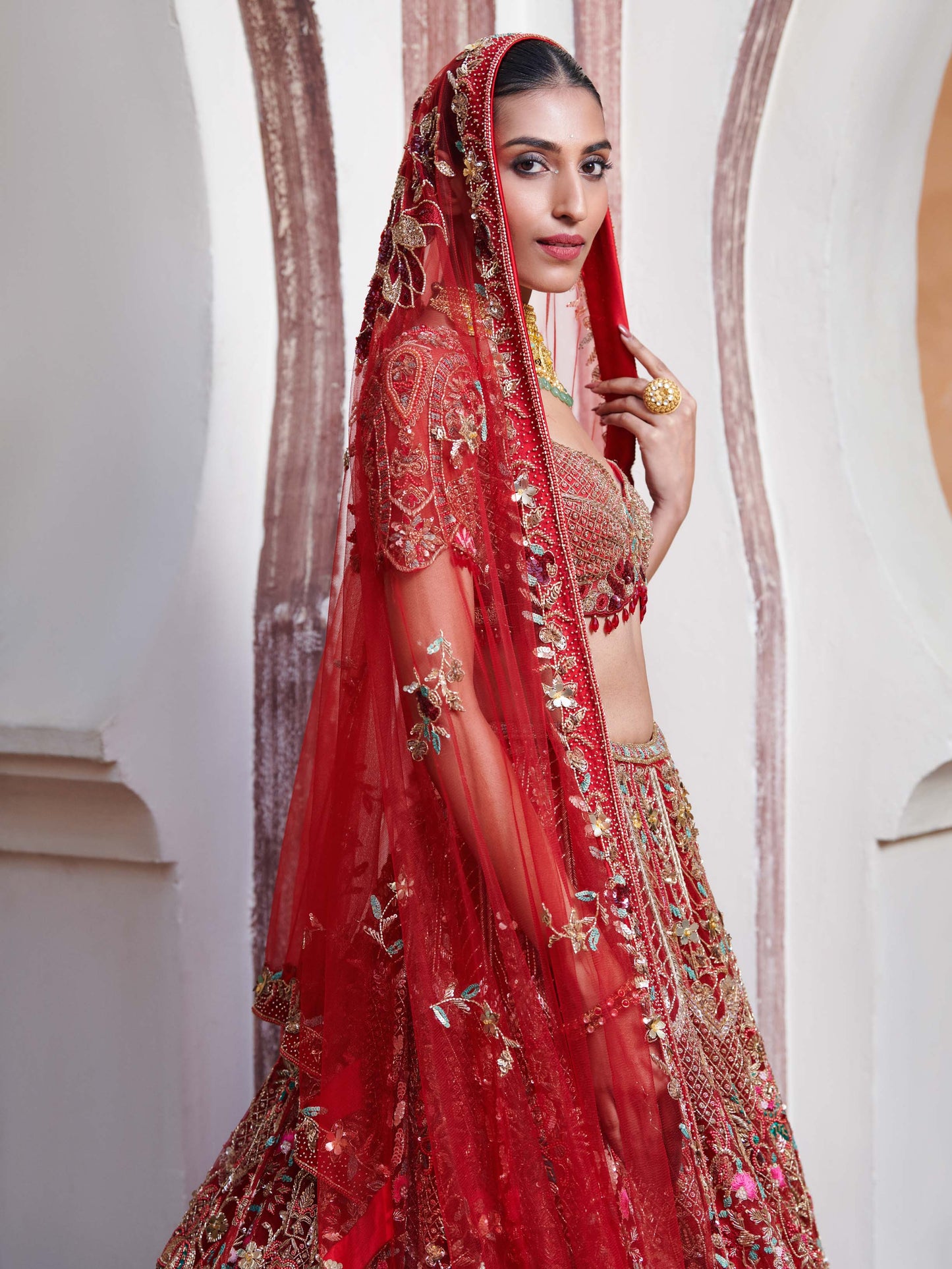 RED SEDERAH BRIDAL LEHENGA SET
