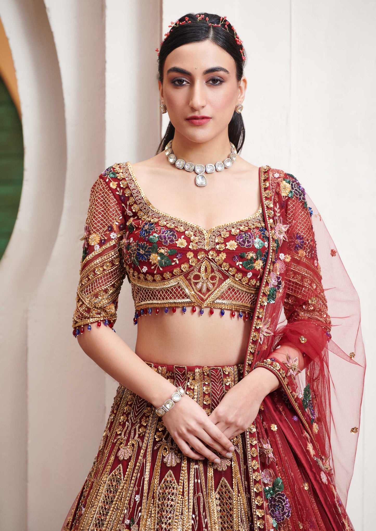 DEEP RED DILARA BRIDAL LEHENGA SET
